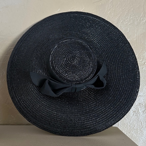 EXCITING 1940s\' BLACK STRAW WIDE BRIM HAT + WHITE FABRIC DAISIES main image 5
